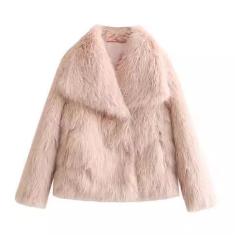 Jachetă de iarnă tip palton, pufoasă, groasă și călduroasă, cu rever, model fashion, mânecă lungă, casual, îmbrăcăminte de damă