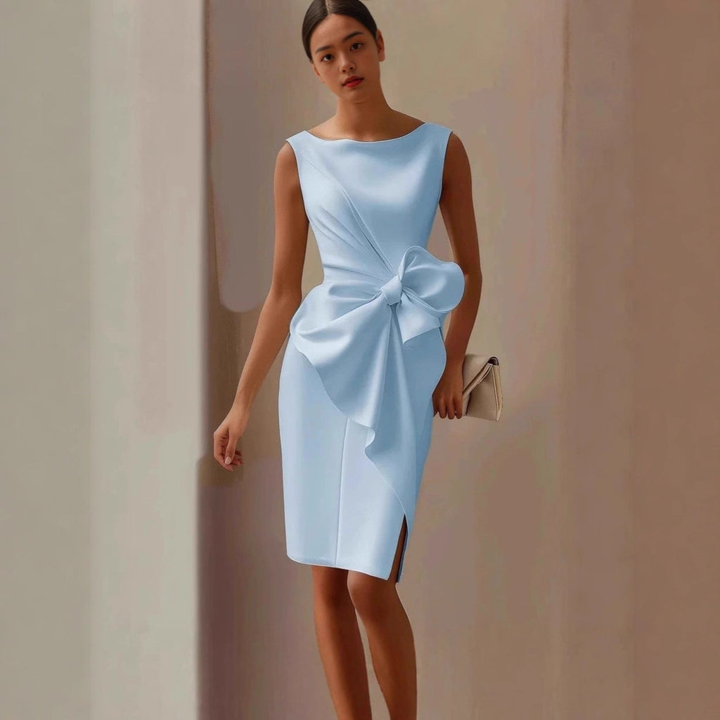 Rochie Midi Fără Mâneci cu Fundă la Modă
