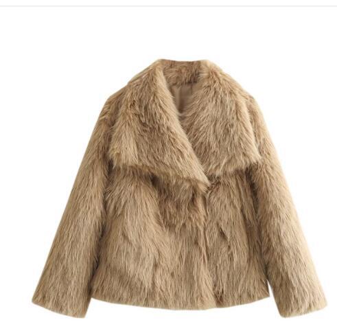 Jachetă de iarnă tip palton, pufoasă, groasă și călduroasă, cu rever, model fashion, mânecă lungă, casual, îmbrăcăminte de damă