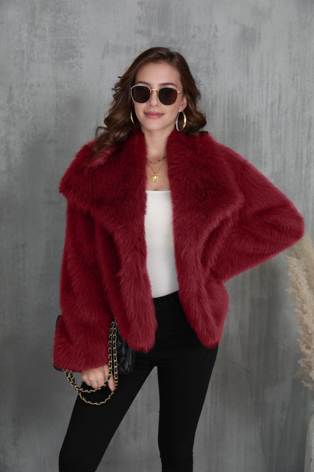 Jachetă de iarnă tip palton, pufoasă, groasă și călduroasă, cu rever, model fashion, mânecă lungă, casual, îmbrăcăminte de damă