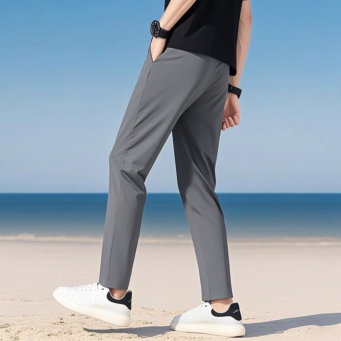 Pantaloni lungi, evazați, cu croială lejeră și drapaj casual
