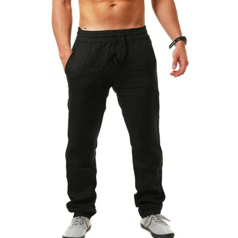 Pantaloni sport de vară pentru bărbați, din in, respirabili, largi, lejeri