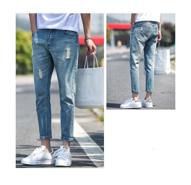 Pantaloni cropped din denim rupt, pentru bărbați