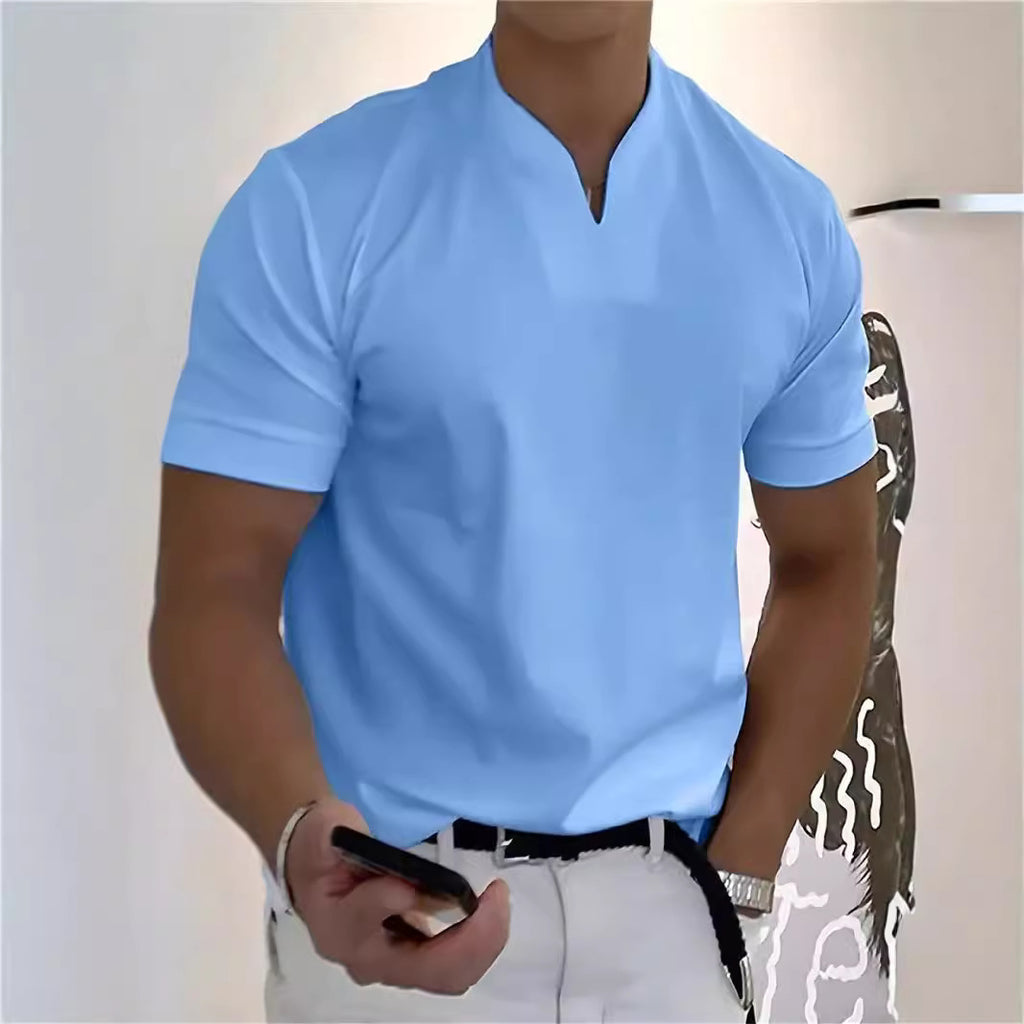 Tricou atletic bărbătesc din bumbac elastic, cu mânecă scurtă, pentru vară