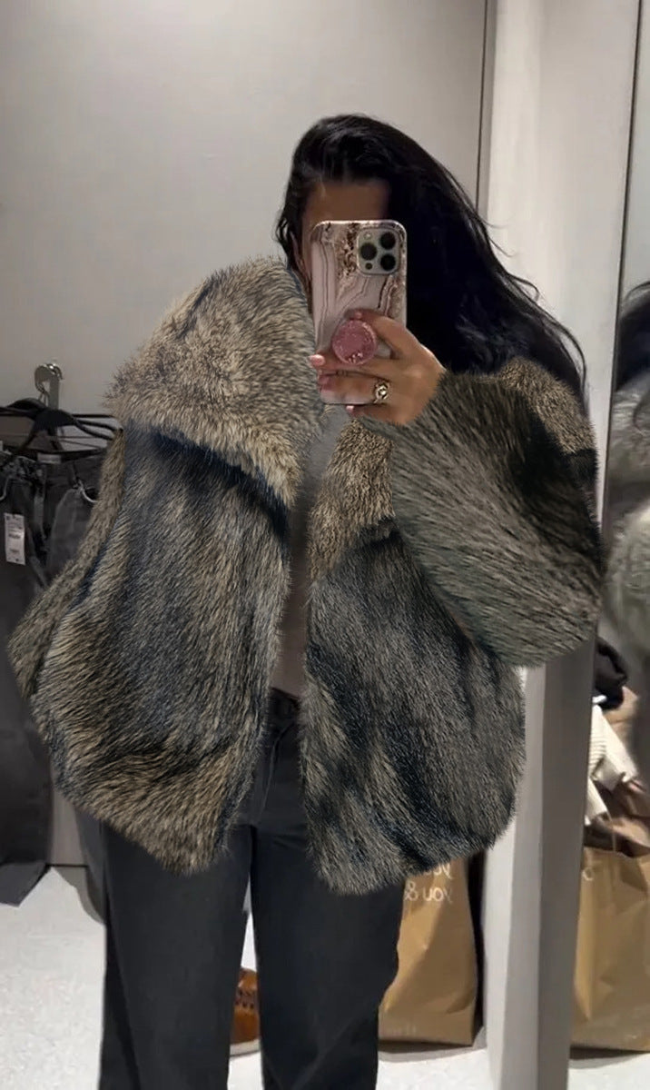 Jachetă de iarnă tip palton, pufoasă, groasă și călduroasă, cu rever, model fashion, mânecă lungă, casual, îmbrăcăminte de damă