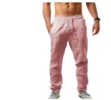 Pantaloni sport de vară pentru bărbați, din in, respirabili, largi, lejeri