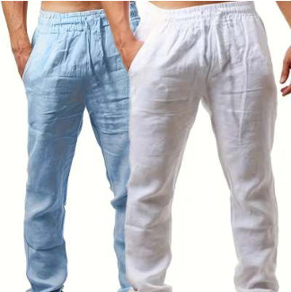 Pantaloni sport de vară pentru bărbați, din in, respirabili, largi, lejeri