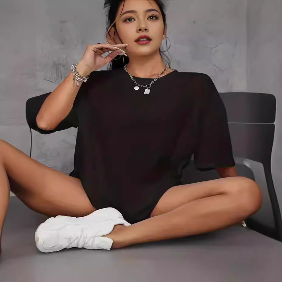 Tricou de damă casual de casă, navetist, versatil, cu mânecă scurtă și decolteu rotund