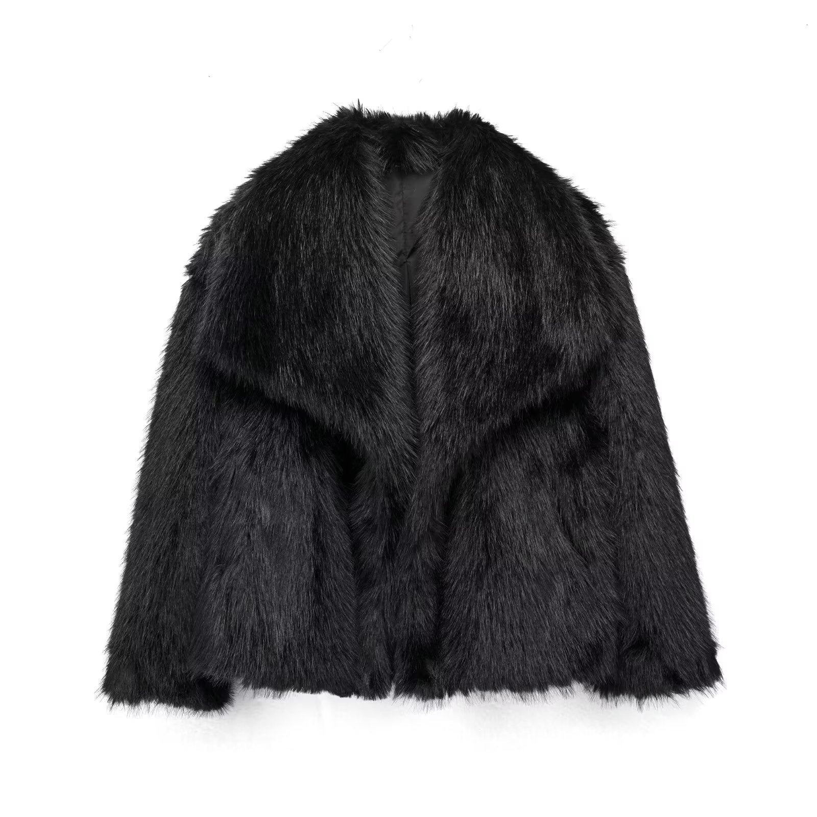 Jachetă de iarnă tip palton, pufoasă, groasă și călduroasă, cu rever, model fashion, mânecă lungă, casual, îmbrăcăminte de damă