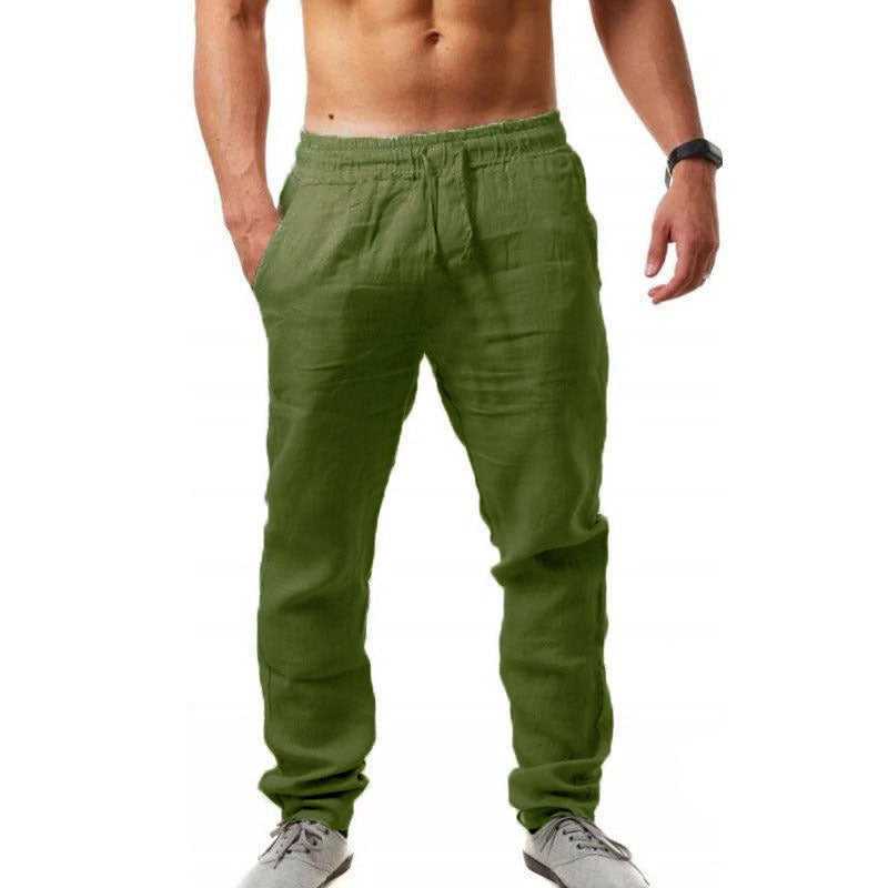 Pantaloni sport de vară pentru bărbați, din in, respirabili, largi, lejeri