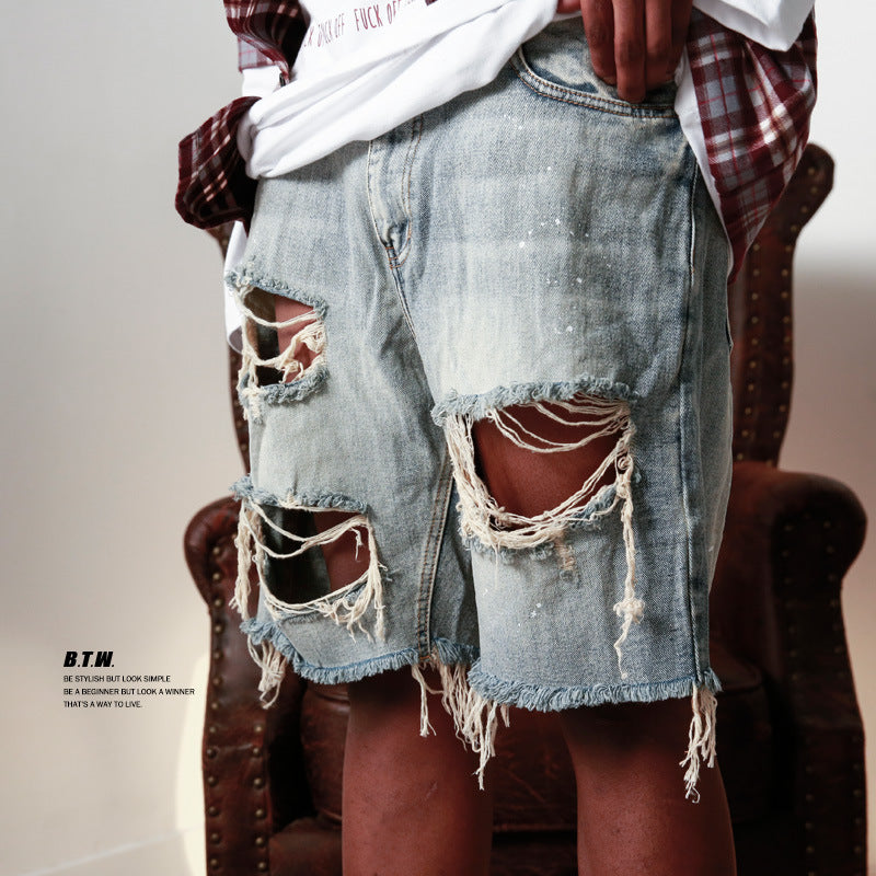 Blugi pentru Bărbați Blugi pentru Bărbați Streetwear Blugi Scurți Bărbați Primăvară Vară Modă Ruptă Cu Decupaje Design Denim Pantalon Scurt Vintage Lărguț Drept