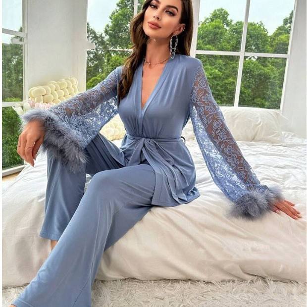 Set Cămașă de Noapte Lux Lejer Dantelă Delicată Femei