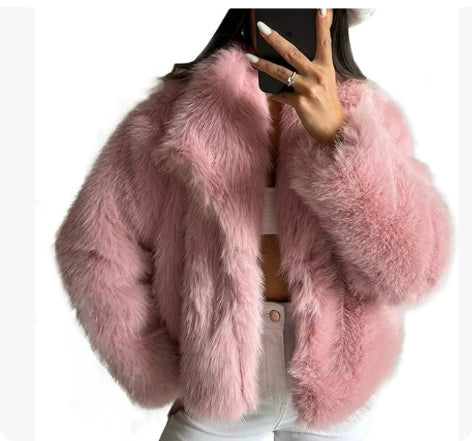 Jachetă de iarnă tip palton, pufoasă, groasă și călduroasă, cu rever, model fashion, mânecă lungă, casual, îmbrăcăminte de damă