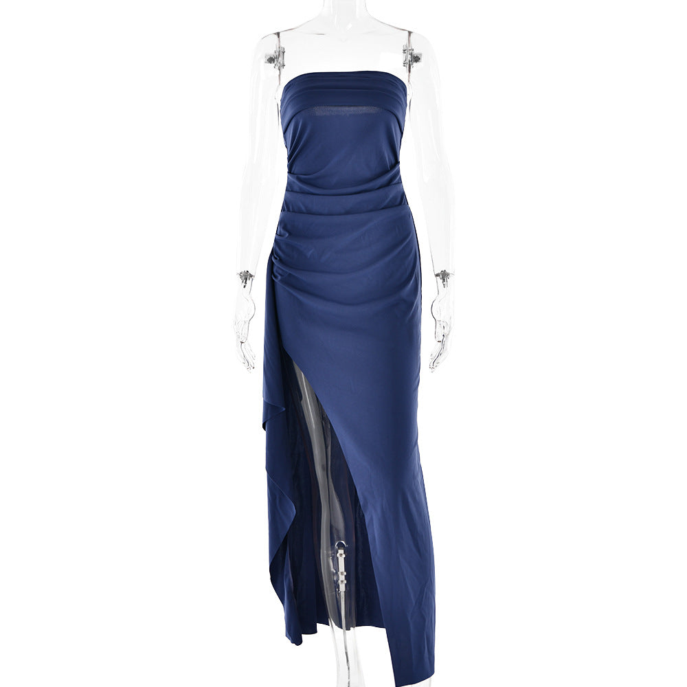 Rochie lungă fără bretele cu șliț, de vară, la modă, plisată, pentru domnișoare de onoare, pentru femei, la petreceri și nunți