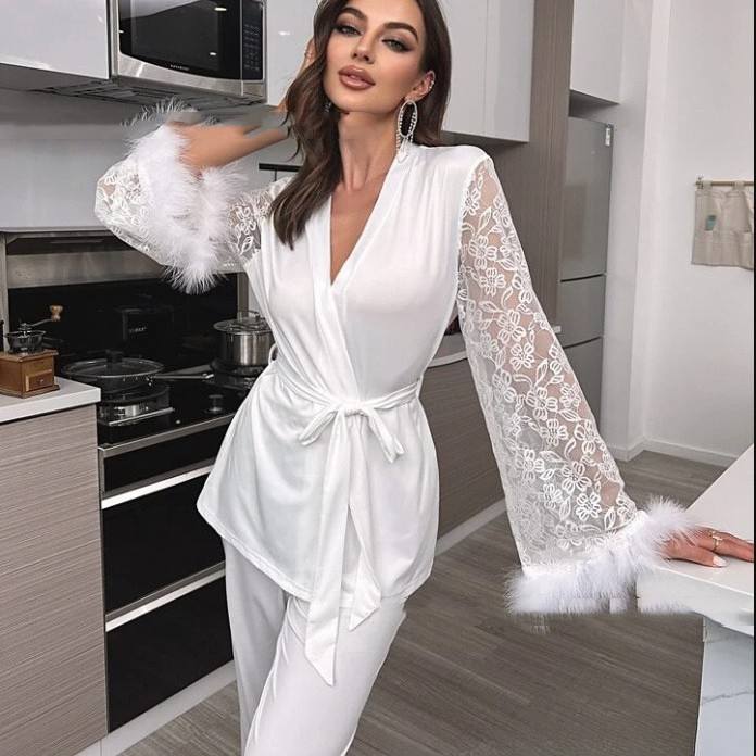 Set Cămașă de Noapte Lux Lejer Dantelă Delicată Femei