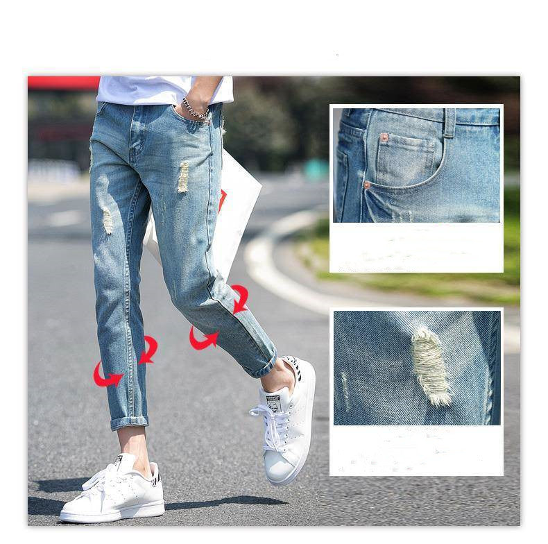 Pantaloni cropped din denim rupt, pentru bărbați