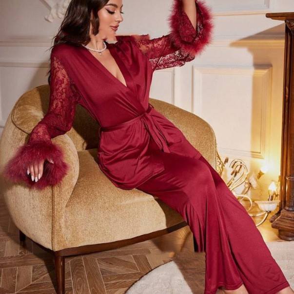 Set Cămașă de Noapte Lux Lejer Dantelă Delicată Femei