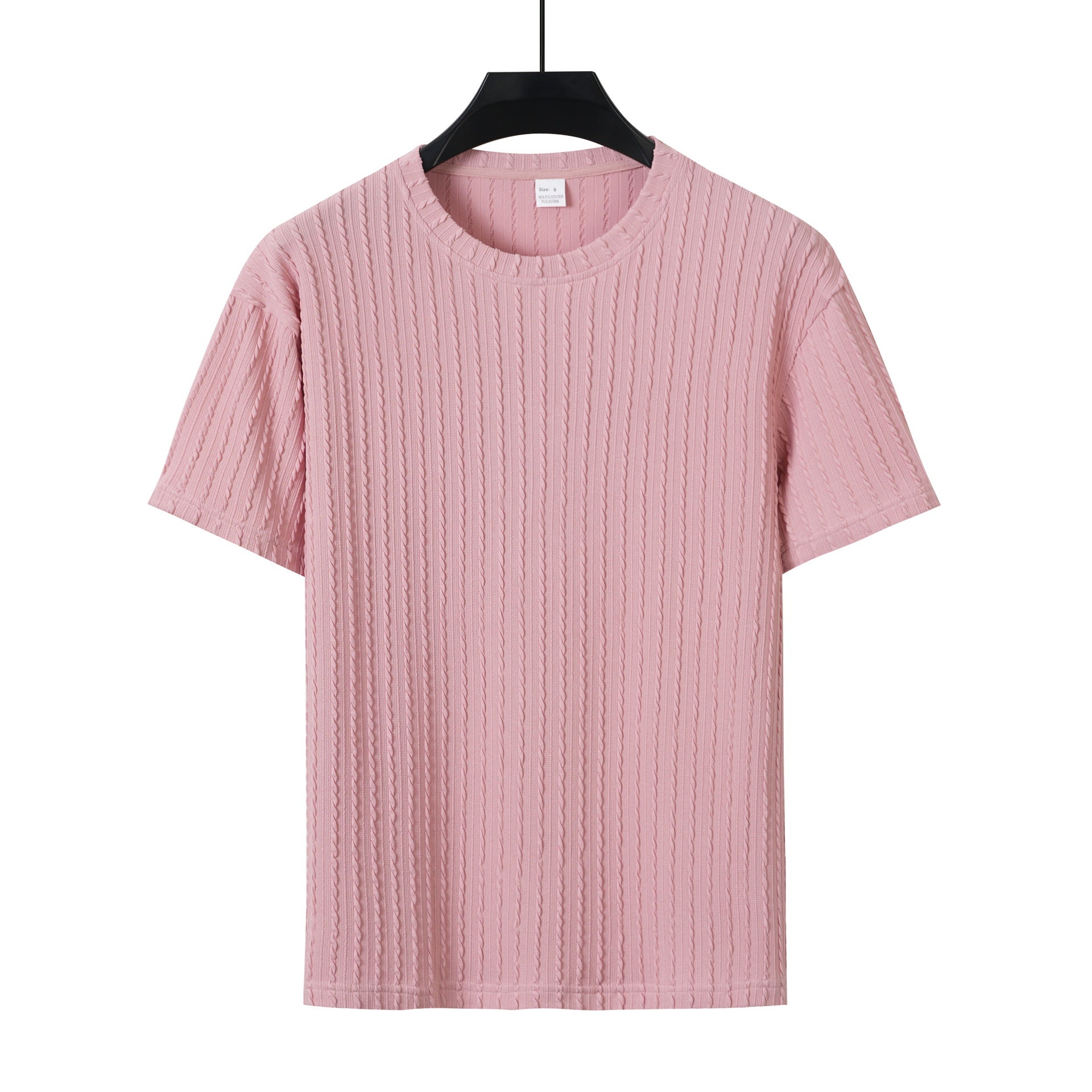 Set din două piese bărbătesc, sport, uni, cu tricou cu decolteu rotund și model vertical