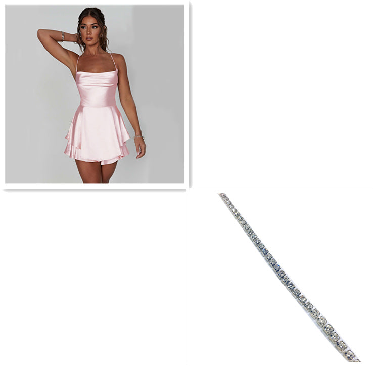 Fustă sexy cu jartiere pentru femei, elegantă, subțire, cu bretele, din satin, fără spate, cu șireturi, rochie scurtă în linie A, de damă