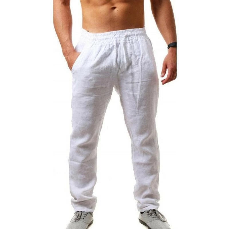 Pantaloni sport de vară pentru bărbați, din in, respirabili, largi, lejeri