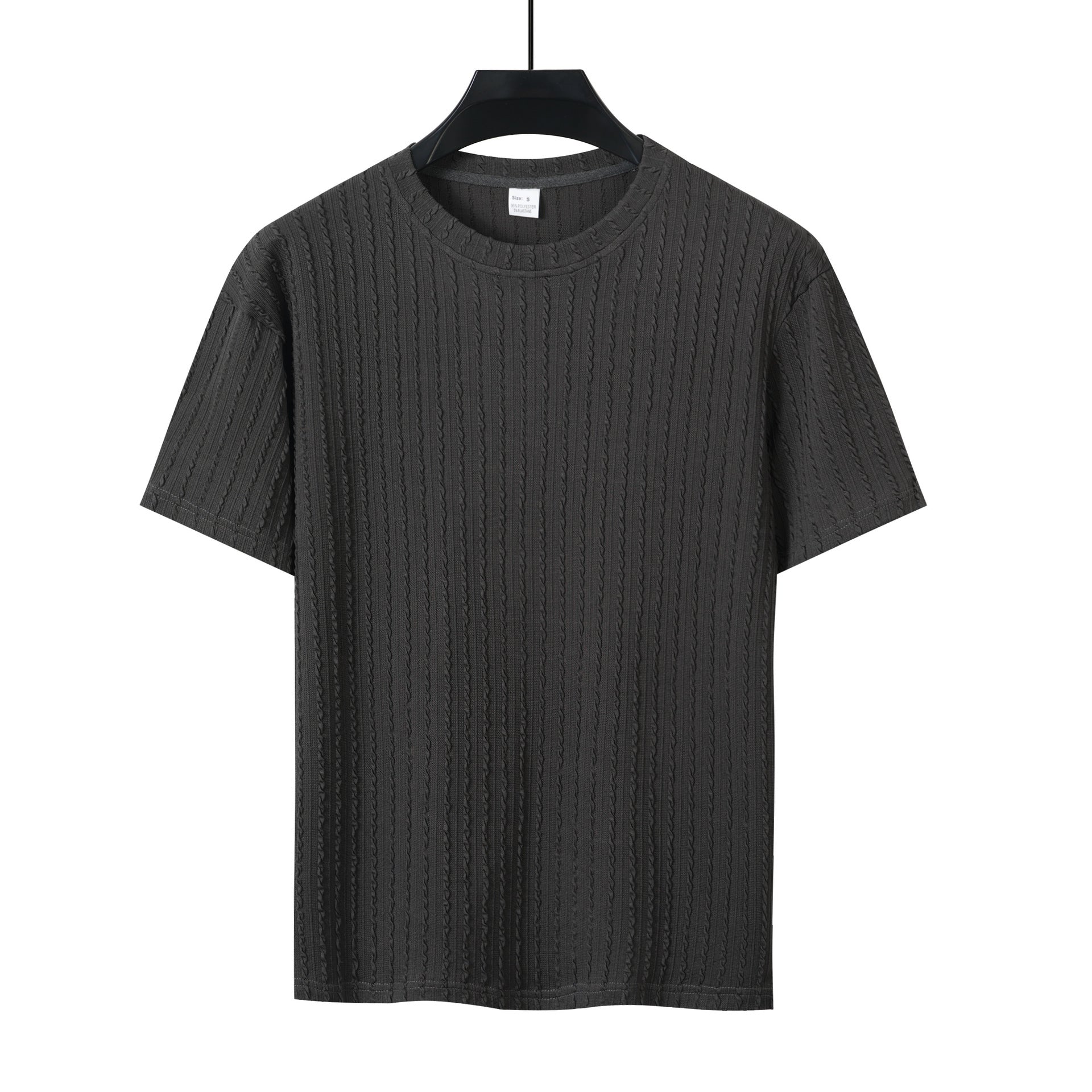 Set din două piese bărbătesc, sport, uni, cu tricou cu decolteu rotund și model vertical