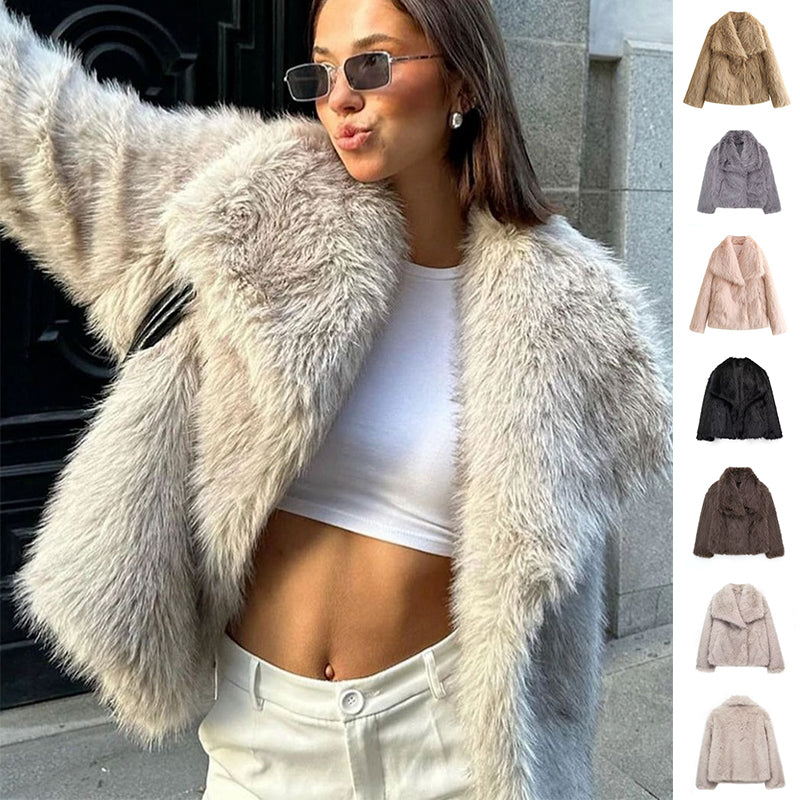Jachetă de iarnă tip palton, pufoasă, groasă și călduroasă, cu rever, model fashion, mânecă lungă, casual, îmbrăcăminte de damă