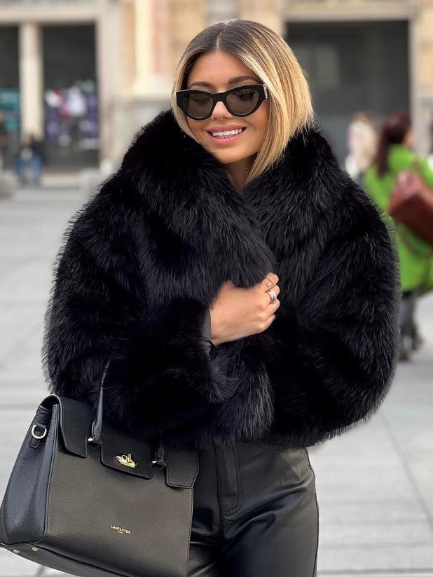 Jachetă de iarnă tip palton, pufoasă, groasă și călduroasă, cu rever, model fashion, mânecă lungă, casual, îmbrăcăminte de damă