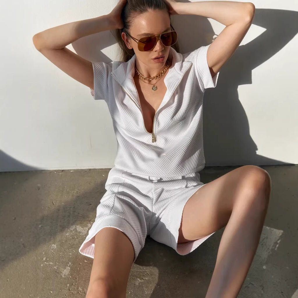 Set de hanorac și pantaloni scurți, monocolor, largi, versatili, casual, cu guler rotund, pentru femei
