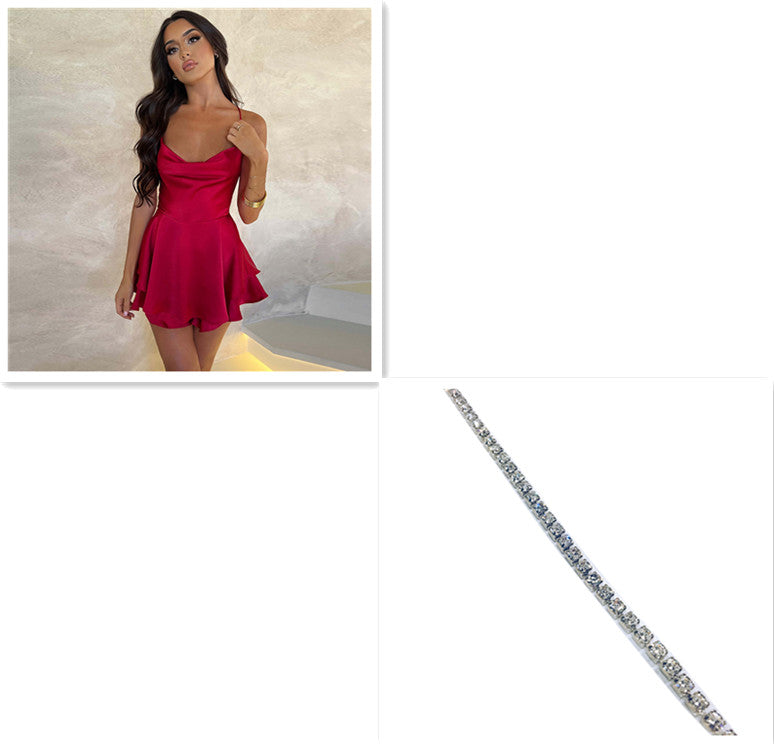 Fustă sexy cu jartiere pentru femei, elegantă, subțire, cu bretele, din satin, fără spate, cu șireturi, rochie scurtă în linie A, de damă