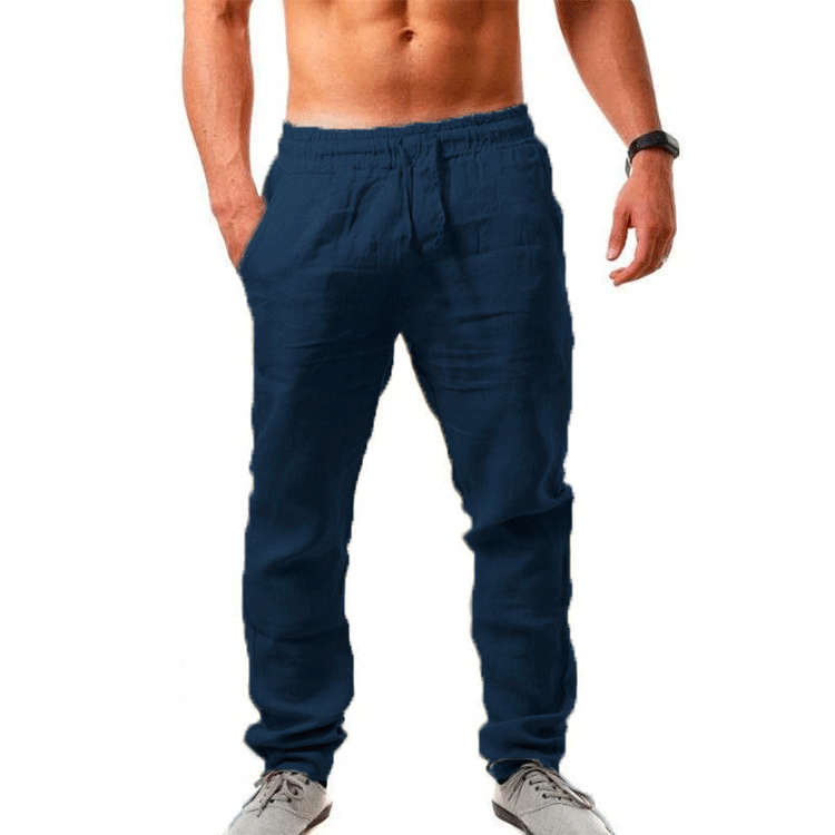 Pantaloni sport de vară pentru bărbați, din in, respirabili, largi, lejeri