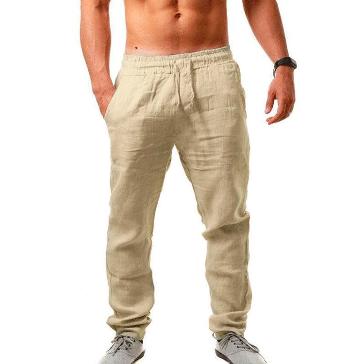 Pantaloni sport de vară pentru bărbați, din in, respirabili, largi, lejeri