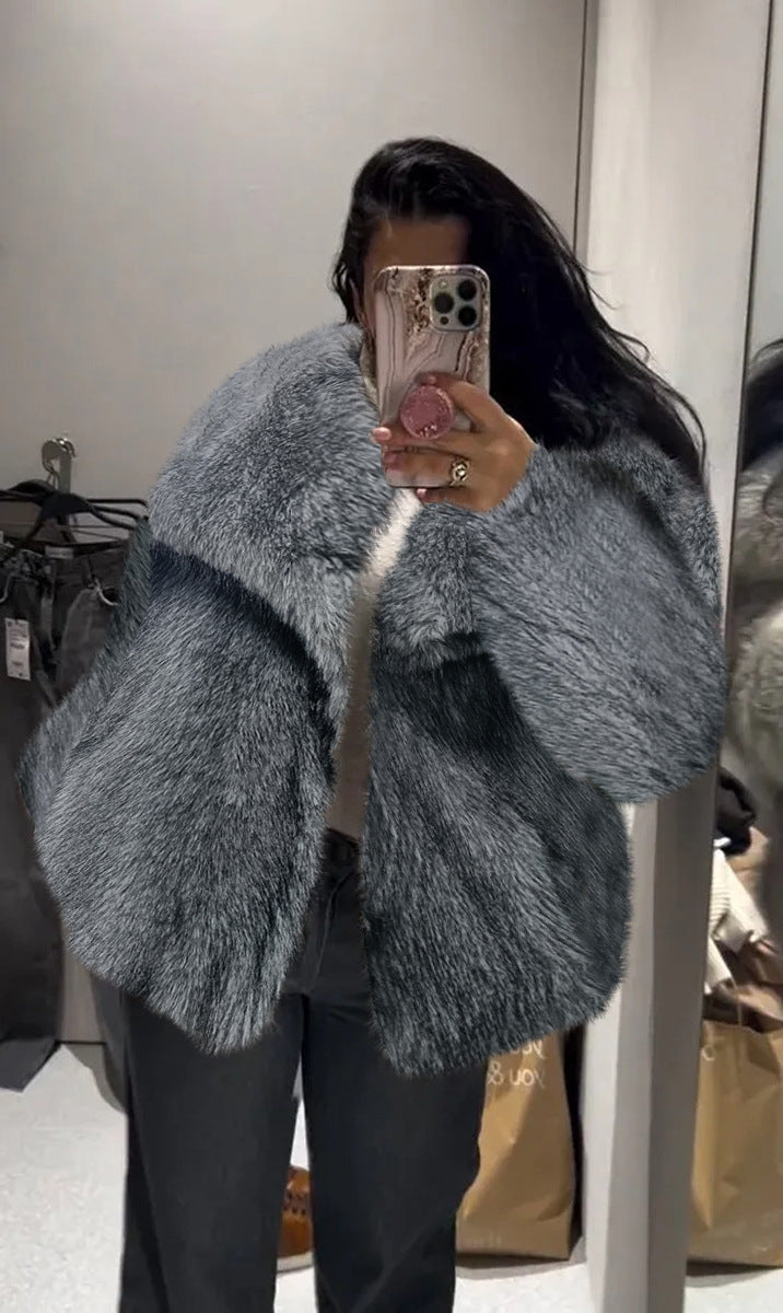 Jachetă de iarnă tip palton, pufoasă, groasă și călduroasă, cu rever, model fashion, mânecă lungă, casual, îmbrăcăminte de damă