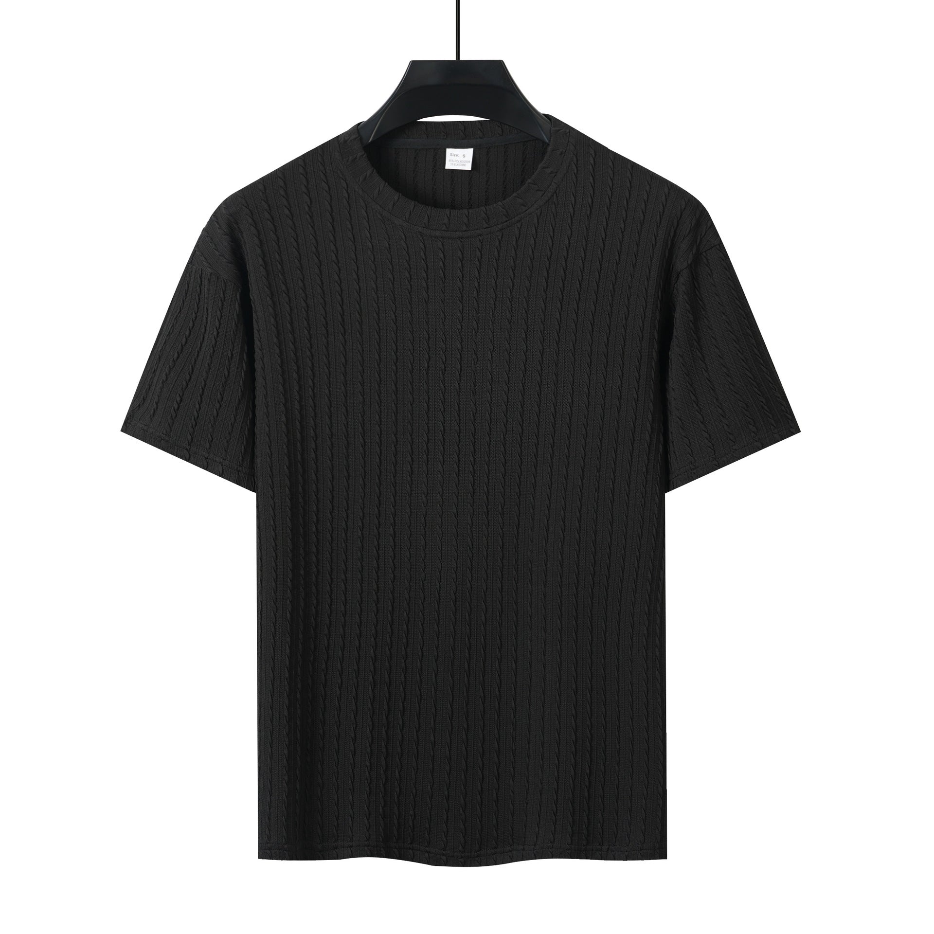 Set din două piese bărbătesc, sport, uni, cu tricou cu decolteu rotund și model vertical