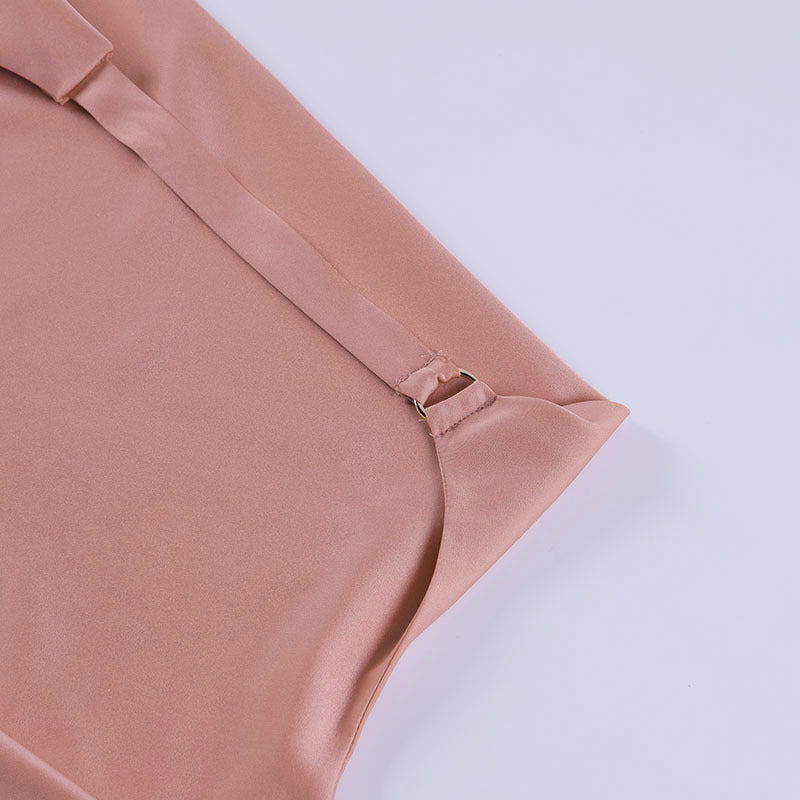 Rochie de petrecere din satin, decolteu în V, fără spate, mini, fără mâneci, pentru vară