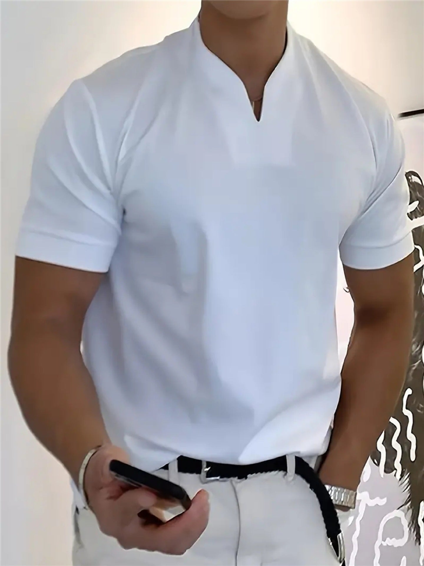 Tricou atletic bărbătesc din bumbac elastic, cu mânecă scurtă, pentru vară