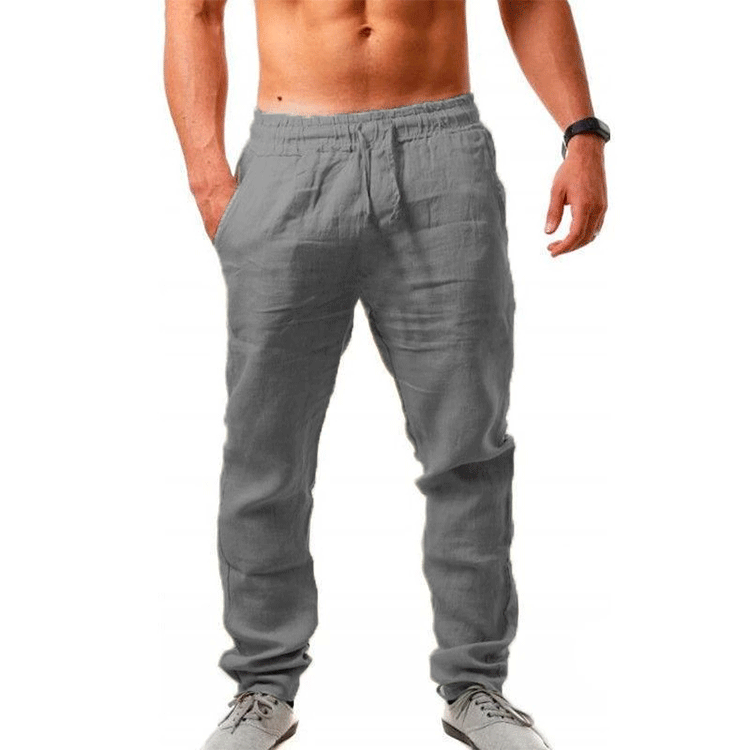 Pantaloni sport de vară pentru bărbați, din in, respirabili, largi, lejeri