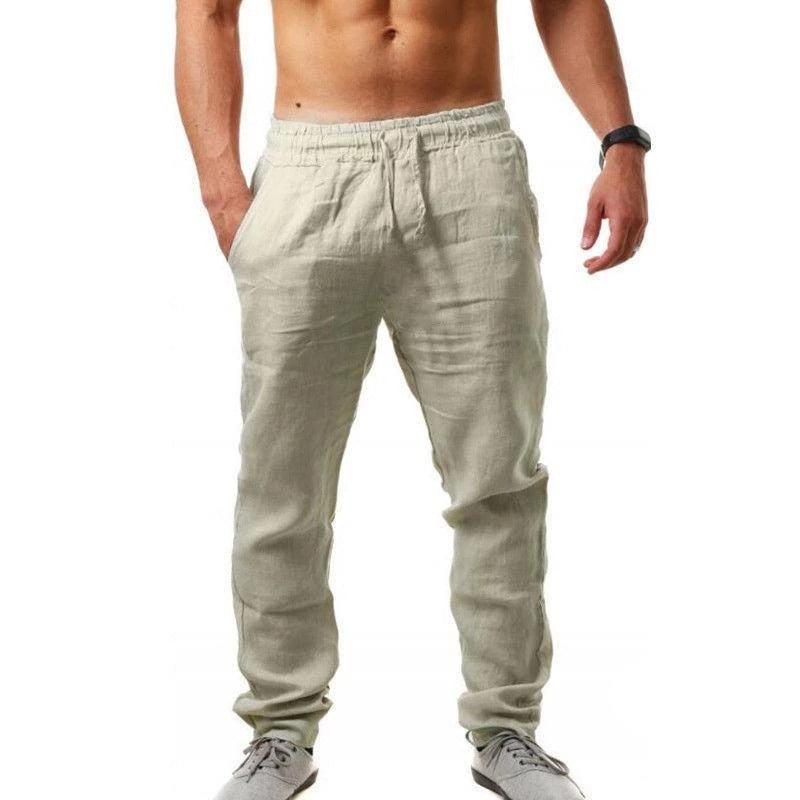 Pantaloni sport de vară pentru bărbați, din in, respirabili, largi, lejeri