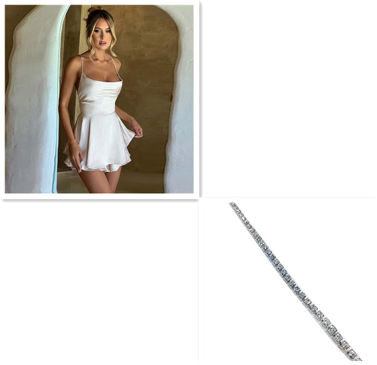 Fustă sexy cu jartiere pentru femei, elegantă, subțire, cu bretele, din satin, fără spate, cu șireturi, rochie scurtă în linie A, de damă