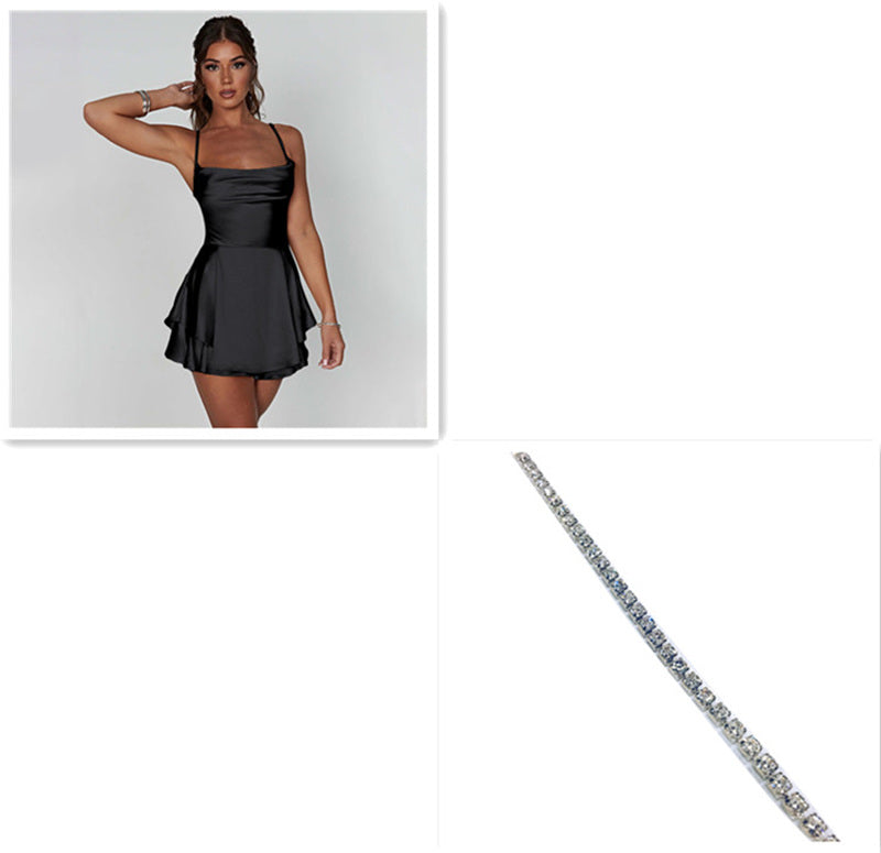 Fustă sexy cu jartiere pentru femei, elegantă, subțire, cu bretele, din satin, fără spate, cu șireturi, rochie scurtă în linie A, de damă