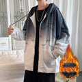 Pulover cu glugă tie-dye pentru bărbați, Cardigan degrade, jachetă plușată cu fleece