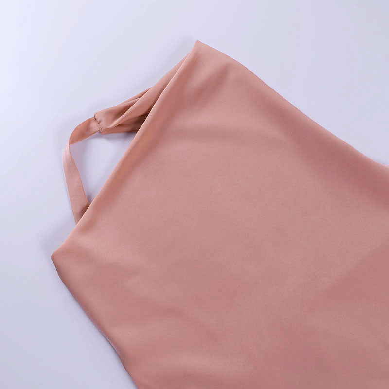 Rochie de petrecere din satin, decolteu în V, fără spate, mini, fără mâneci, pentru vară