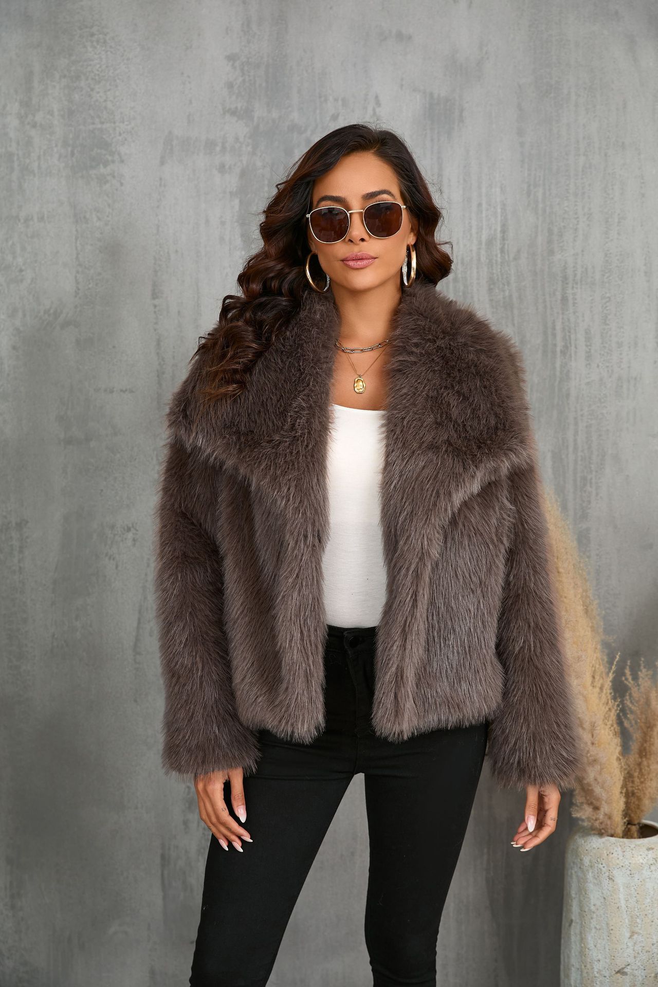 Jachetă de iarnă tip palton, pufoasă, groasă și călduroasă, cu rever, model fashion, mânecă lungă, casual, îmbrăcăminte de damă