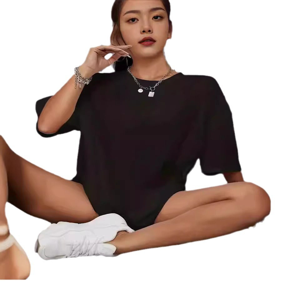 Tricou de damă casual de casă, navetist, versatil, cu mânecă scurtă și decolteu rotund