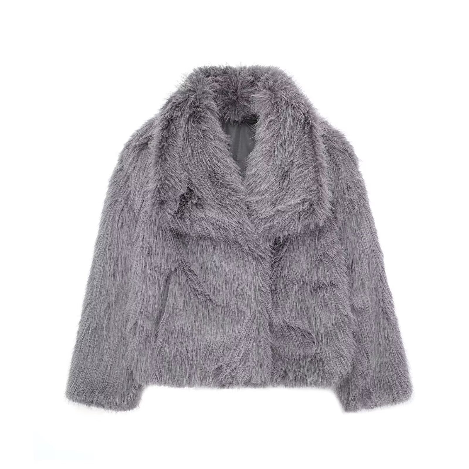 Jachetă de iarnă tip palton, pufoasă, groasă și călduroasă, cu rever, model fashion, mânecă lungă, casual, îmbrăcăminte de damă