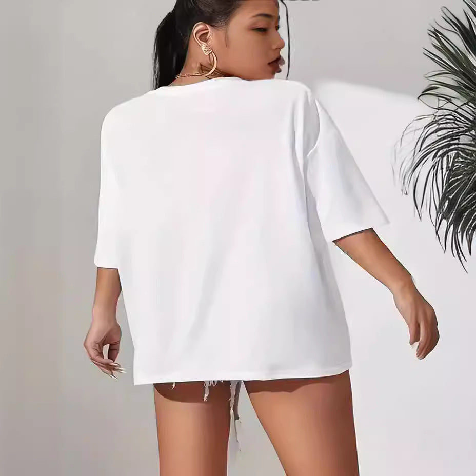 Tricou de damă casual de casă, navetist, versatil, cu mânecă scurtă și decolteu rotund
