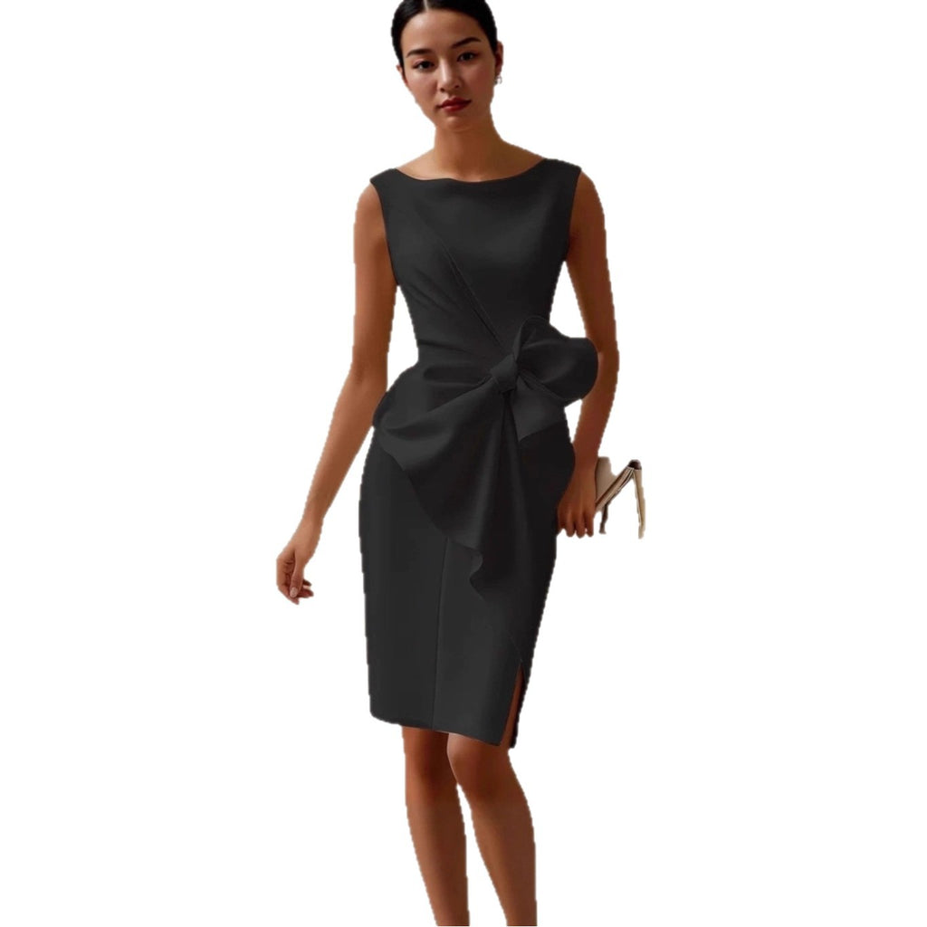 Rochie Midi Fără Mâneci cu Fundă la Modă