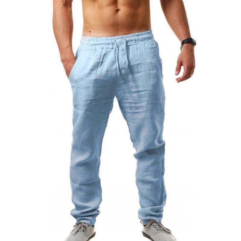Pantaloni sport de vară pentru bărbați, din in, respirabili, largi, lejeri