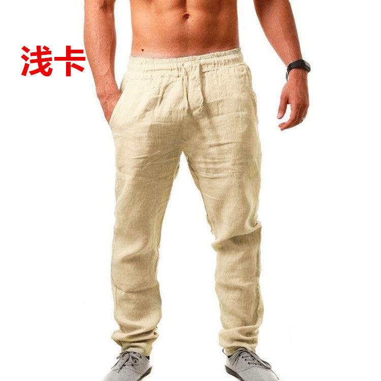 Pantaloni sport de vară pentru bărbați, din in, respirabili, largi, lejeri