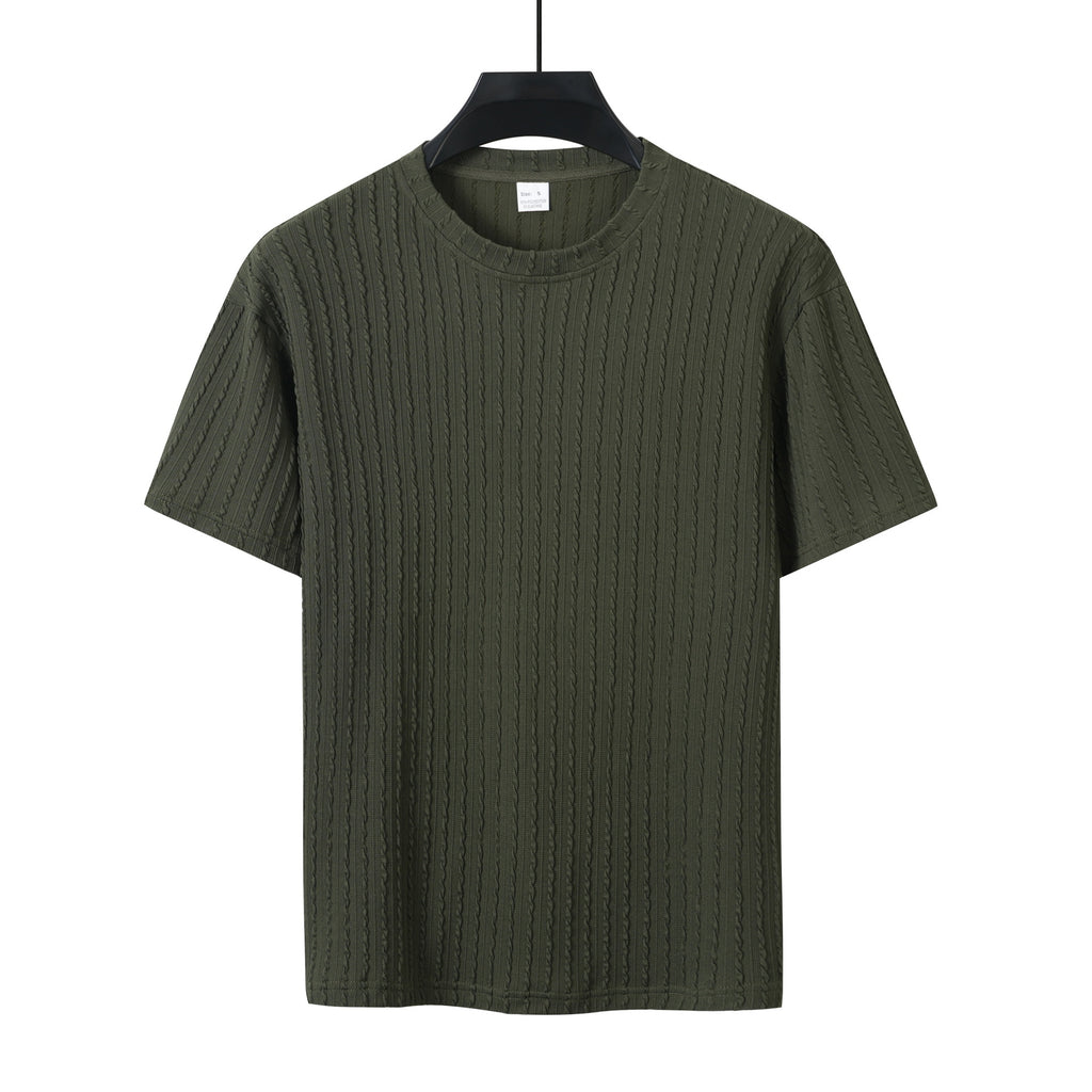 Set din două piese bărbătesc, sport, uni, cu tricou cu decolteu rotund și model vertical
