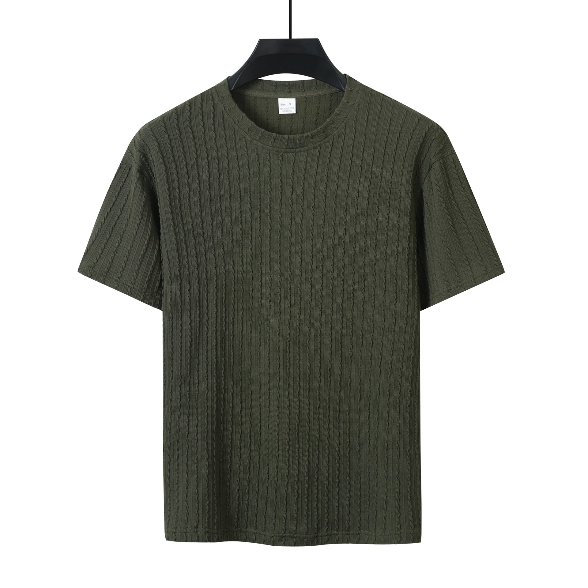 Set din două piese bărbătesc, sport, uni, cu tricou cu decolteu rotund și model vertical